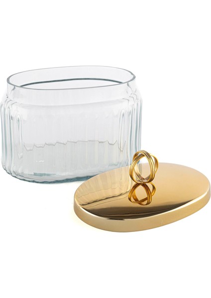 Altın Rengi Kapaklı Oval Cam Kavanoz 16 cm fiyatları