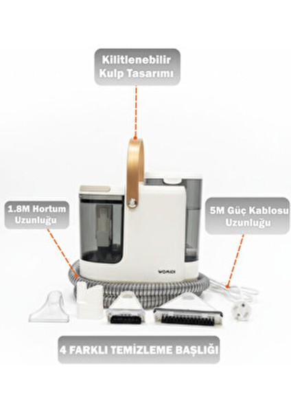 Halı ve Koltuk Yıkama Makinesi 600W Güç 18.000 Pa Emiş Gücü Leke Çıkartma Makinesi 4 Başlıklı indirimleri