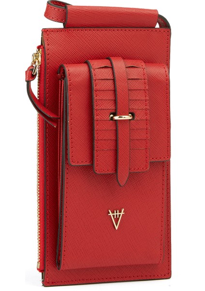 Kırmızı Logo Detaylı Kadın Deri Telefon Çantası modelleri