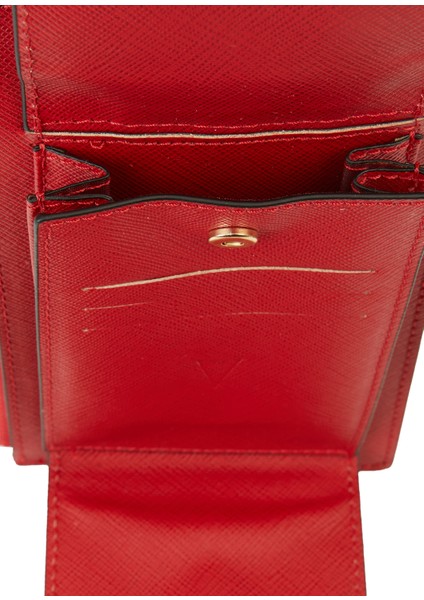 Kırmızı Logo Detaylı Kadın Deri Telefon Çantası