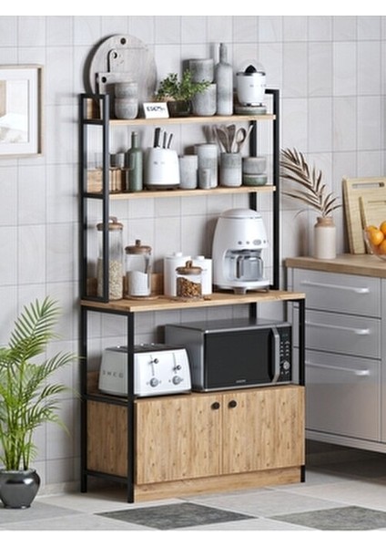 Mutfak Standı 2 Kapaklı 5 Raflı Kahve Köşesi Bazalı Mutfak Rafı Mutfak Bangosu