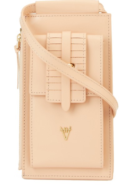 Kum Logo Detaylı Kadın Deri Telefon Çantası