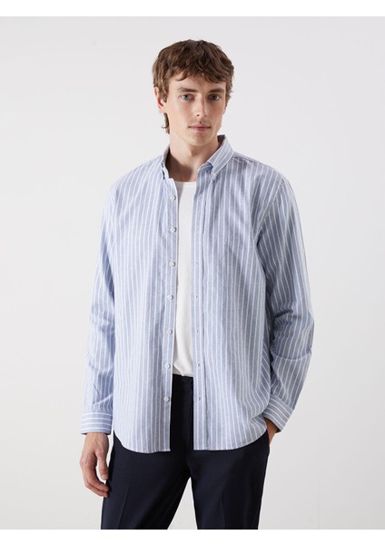 Yeni Sezon Regular Fit Uzun Kollu Çizgili Erkek Gömlek