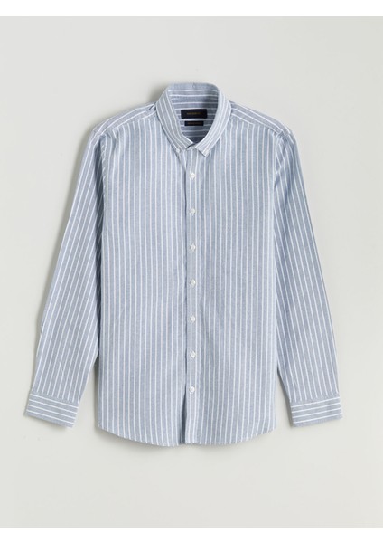 Yeni Sezon Regular Fit Uzun Kollu Çizgili Erkek Gömlek indirimleri