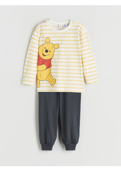 Yeni Sezon Winnie The Pooh Baskılı Uzun Kollu Erkek Bebek Tişört ve Eşofman Altı 2'li