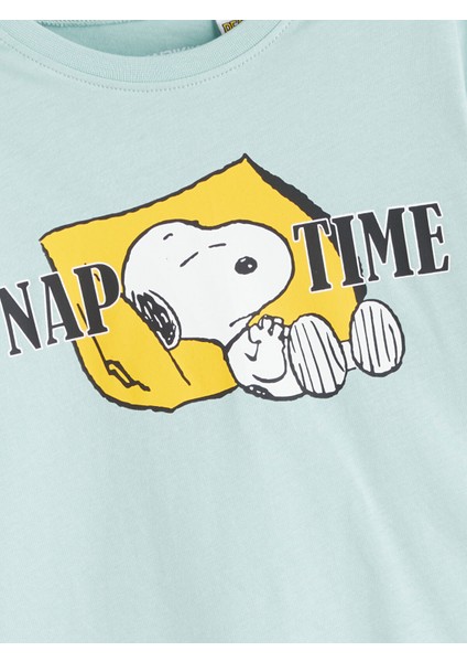 Yeni Sezon Bisiklet Yaka Snoopy Baskılı Erkek Çocuk Pijama Takımı modelleri