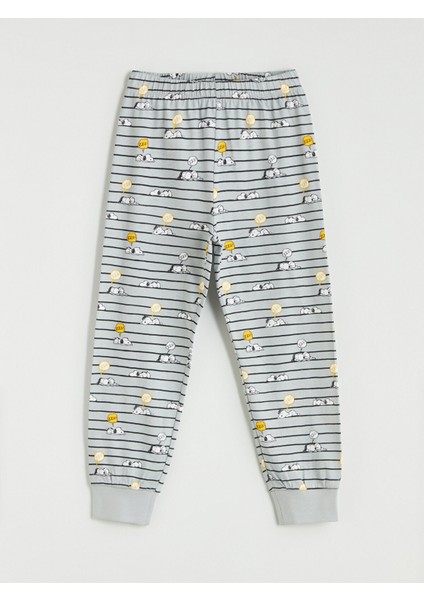 Yeni Sezon Bisiklet Yaka Snoopy Baskılı Erkek Çocuk Pijama Takımı indirimleri