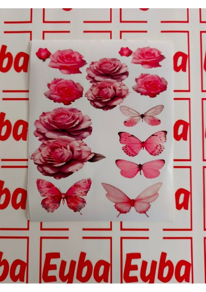 Gül ve Kelebek Sticker Renkli Baskı Baskes 1 Sayfa -Sayfa Alanı 25X30 cm Dolap Sticker modelleri