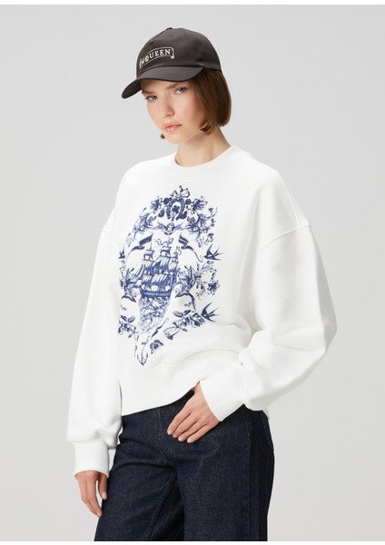 Beyaz Baskılı Sweatshirt