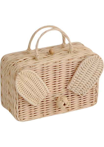 Bunny Bag Rattan Tavşan Kulaklı Pembe Deri Saplı Kız Çocuk Omuz Çantası