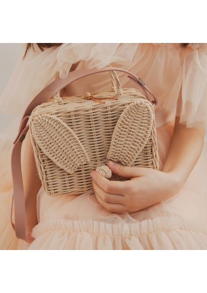 Bunny Bag Rattan Tavşan Kulaklı Pembe Deri Saplı Kız Çocuk Omuz Çantası fiyatları