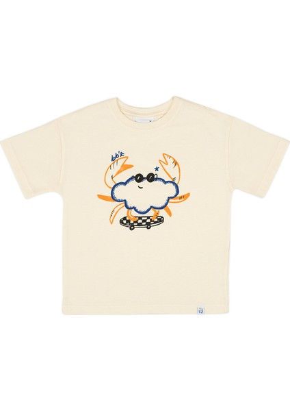 Cool Funny Crab Baskılı Ekru Kısa Kollu Erkek Çocuk T-Shirt