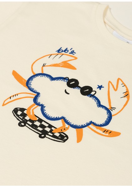 Cool Funny Crab Baskılı Ekru Kısa Kollu Erkek Çocuk T-Shirt fiyatları