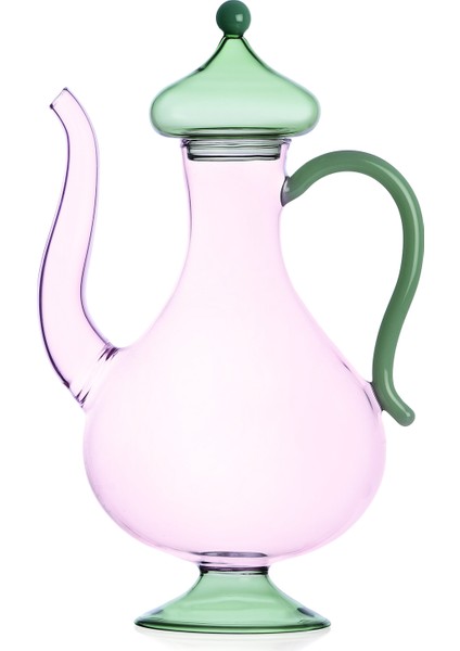 Sogni D'oriente Koleksiyonu Yeşil Kapaklı Pembe Cam Demlik