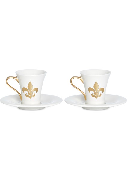 Fleur De Lis Beyaz Porselen 2li Kahve Fincanı Seti