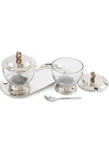 Gümüş Tepsili Kapaklı 2'li Cam Çerezlik ve Reçellik fiyatları