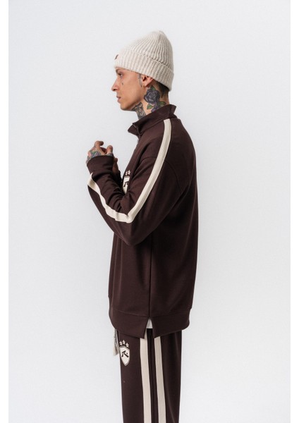 Erkek Şerit Detaylı Yarım Fermuarlı Modal Sweatshirt Kahve fiyatları