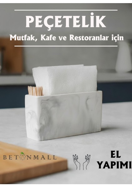 El Yapımı Beton Gri Alçı Peçetelik | Minimal Masa ve Mutfak Dekoru | Kafe & Bar Için