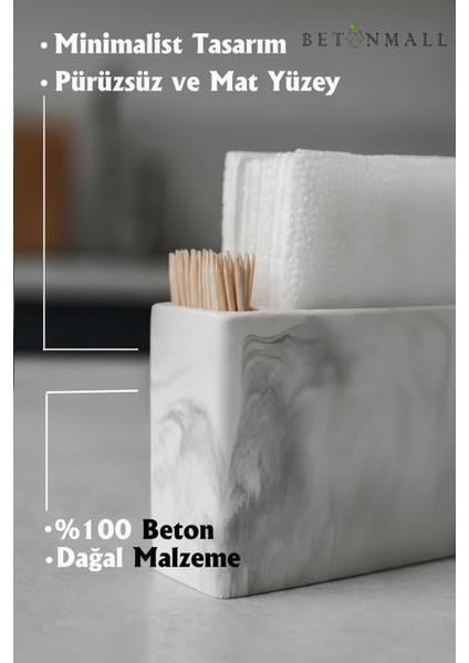 El Yapımı Beton Gri Alçı Peçetelik | Minimal Masa ve Mutfak Dekoru | Kafe & Bar Için modelleri