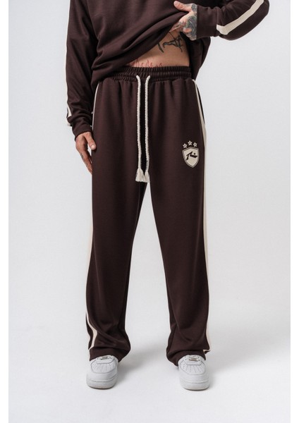 Erkek Şerit Detaylı Modal Baggy Eşofman Altı Kahve