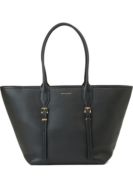 Buckle Tote Siyah Kadın Deri Alışveriş Çantası