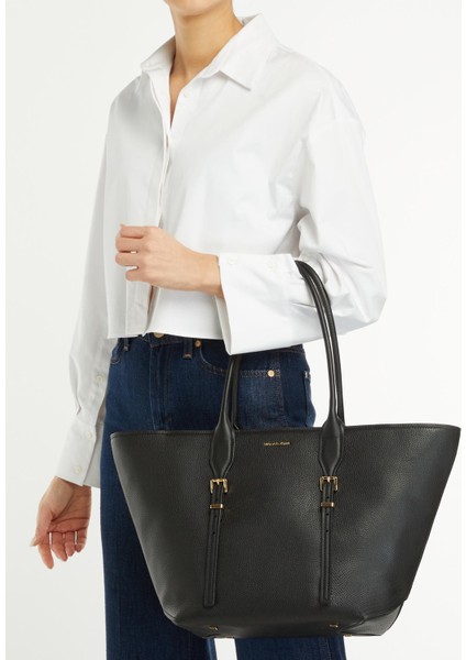 Buckle Tote Siyah Kadın Deri Alışveriş Çantası fiyatları