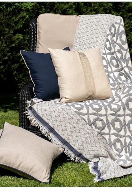 Positano Gri Lacivert Jakarlı Pamuk Throw Koltuk Örtüsü 140X195 cm fırsatları