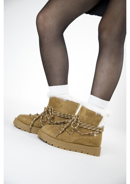 219851141-11 Kadın Yumuşak Rahat Kürklü Bot - Tekstil Süet Kışlık Taba Bot modelleri