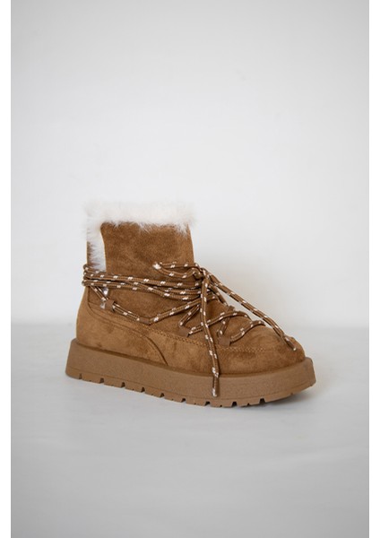 219851141-11 Kadın Yumuşak Rahat Kürklü Bot - Tekstil Süet Kışlık Taba Bot fırsatları