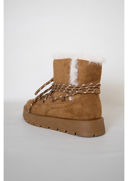219851141-11 Kadın Yumuşak Rahat Kürklü Bot - Tekstil Süet Kışlık Taba Bot indirimleri