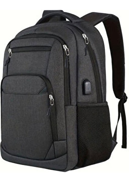 4 Bölmeli USB Portlu Business ve Seyahat Kullanım Için Siyah Renk Sırt Çantası