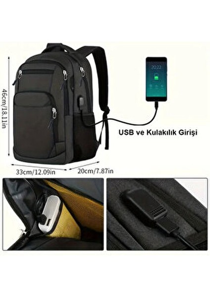 4 Bölmeli USB Portlu Business ve Seyahat Kullanım Için Siyah Renk Sırt Çantası modelleri