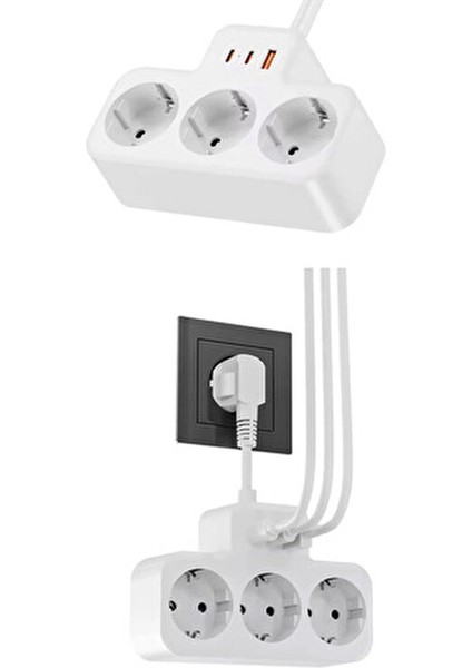 Çoklu Kablolu Priz -Priz Çoğaltıcı-Priz Dönüştürücü 1usb - 2type-C Girişli Yüksek Akım Korumalı Fiş modelleri