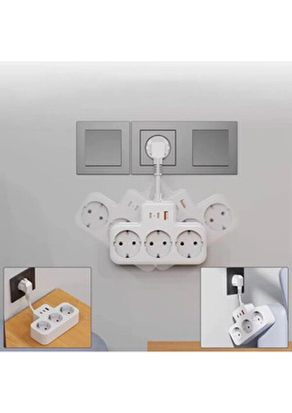 Çoklu Kablolu Priz -Priz Çoğaltıcı-Priz Dönüştürücü 1usb - 2type-C Girişli Yüksek Akım Korumalı Fiş fırsatları