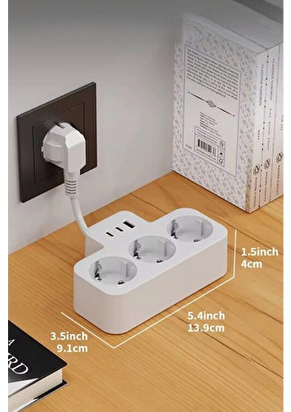 Çoklu Kablolu Priz -Priz Çoğaltıcı-Priz Dönüştürücü 1usb - 2type-C Girişli Yüksek Akım Korumalı Fiş indirimleri