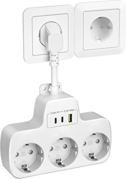 Çoklu Kablolu Priz -Priz Çoğaltıcı-Priz Dönüştürücü 1usb - 2type-C Girişli Yüksek Akım Korumalı Fiş