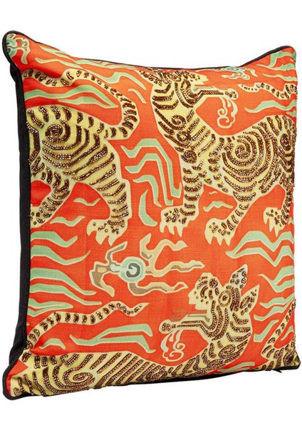 Tiger Love Red Desenli Renkli Pamuklu Kırlent 45 x 45 cm