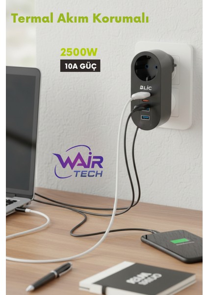 Termal Akım Korumalı Tekli Priz 2xusb + 1xtype-C Çıkışlı | Isıya Dayanıklı, Çocuk Korumalı fırsatları
