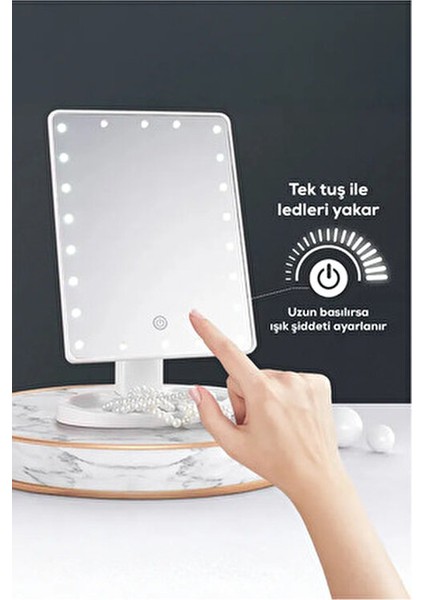 Dokunmatik LED Işıklı Makyaj Aynası Beyaz modelleri