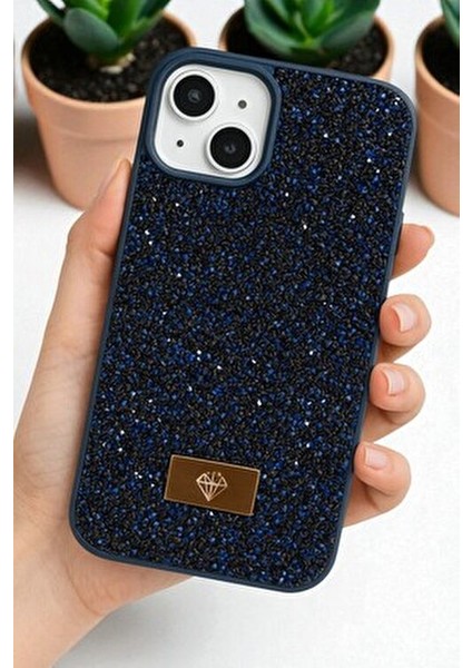 iPhone 13 / 14 / 15 Uyumlu – Elmas Tasarımlı, Lacivert Taşlı, Işıltılı Pırlanta Silikon Kılıf fırsatları