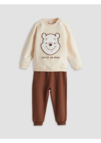Yeni Sezon Bisiklet Yaka Uzun Kollu Winnie The Pooh Baskılı Erkek Bebek Pijama Takımı
