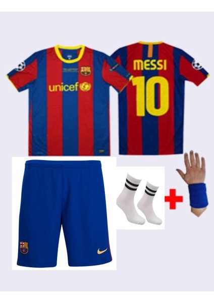 Barcelona Lionel Messi 2011 Sezon Şampiyonlar Ligi Çocuk Forma Takımı 4 Parça Forma Şort Çorap Bileklik Hediye