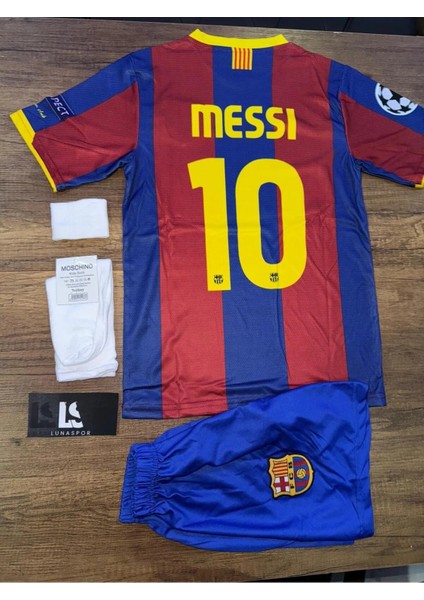 Barcelona Lionel Messi 2011 Sezon Şampiyonlar Ligi Çocuk Forma Takımı 4 Parça Forma Şort Çorap Bileklik Hediye