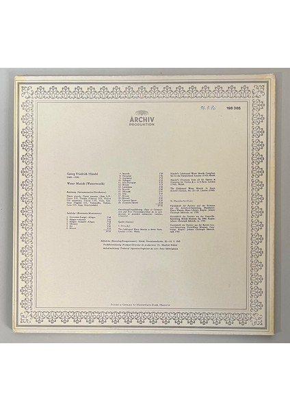 George Frederick Handel Schola Cantorum Basiliensis August Wenzinger Water Music Lp Plak (Orijinal 1966 Dönem Alman Baskı Plak) fiyatları