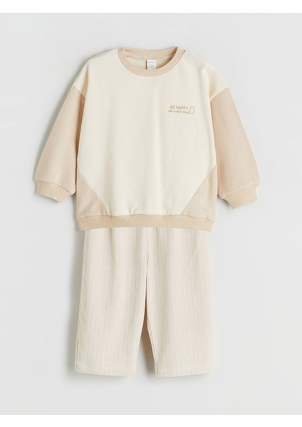 Yeni Sezon Bisiklet Yaka Baskılı Erkek Bebek Sweatshirt ve Pantolon 2'li