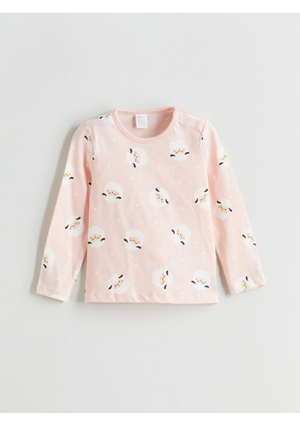 Yeni Sezon Bisiklet Yaka Baskılı Kız Bebek Tişört