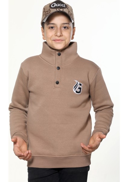 Üç Iplik Erkek Çocuk Sweatshirt-Düğmeli Yaka Detaylı