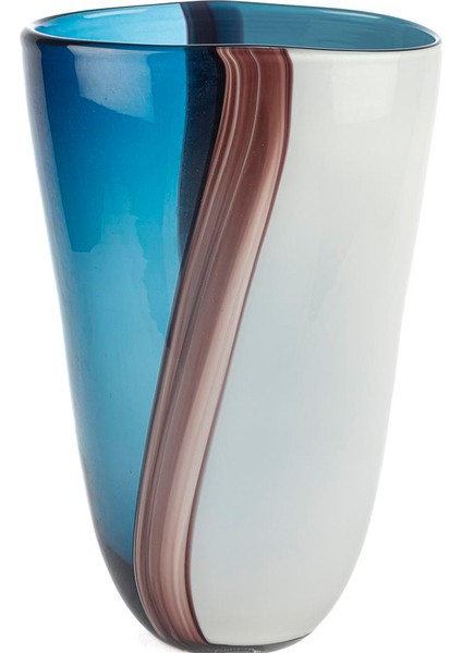 Mavi Bordo Beyaz Cam Vazo 24X17X36 cm