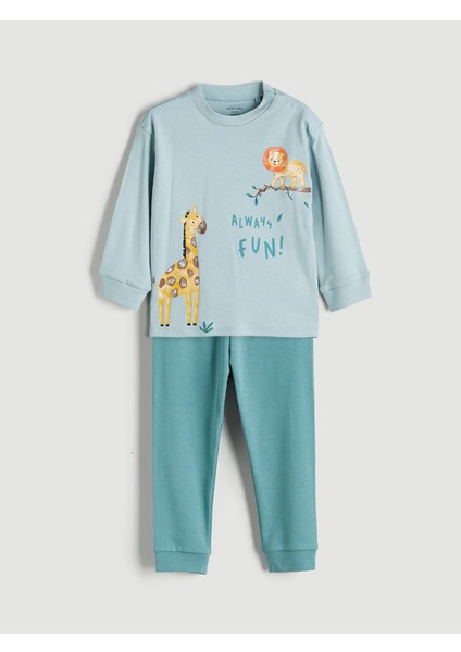 Yeni Sezon Baskılı Erkek Bebek Tişört ve Pantolon 2'li