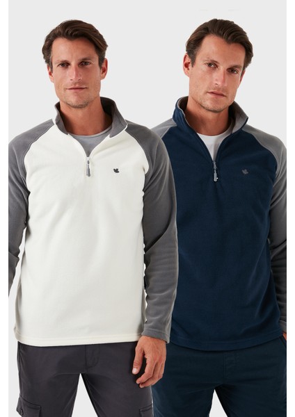 Slim Fit Yarım Fermuarlı Kışlık Şardonlu 2'li Paket Polar Erkek Polar 5906055S2
